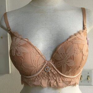 BELLA Lingerie Bra Floral Laced Push Up Brassiere Padded Stretchy Tan  38C
